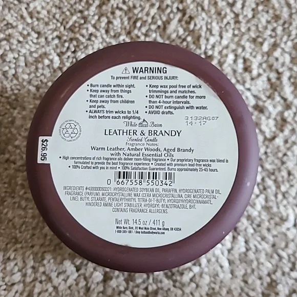 LEATHER & BRANDY 3 Wick Candle Bath And Body Works - Picture 6 of 6